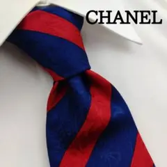 シャネル 高級シルクネクタイ ストライプ柄 ネイビー