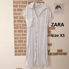 ZARA ストライプ 半袖 シャツワンピース XS ホワイト