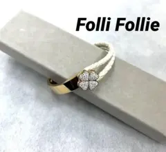【美品】〈Folli Follie〉フォリフォリ クローバー　レザーブレスレット