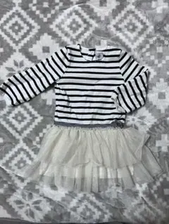 プチバトー　ストライプワンピース（長袖・チュール付き） 86CM