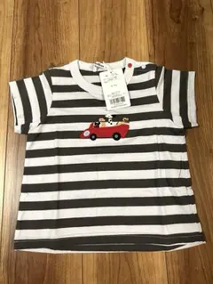 【新品】タグ付き　ファミリア　わんちゃん水色＆黒　ボーダー　半袖Tシャツ 90㎝