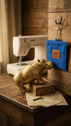 カバ　バネポーチ　バッグチャーム　Blue K Hippo