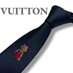 未使用級　ルイヴィトン ネクタイ ガストンネイビー シルク イタリア　刺繍