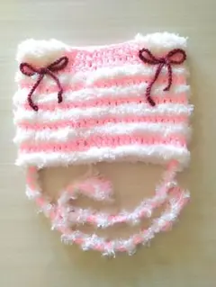 【‪特価セール中‪❣️】^ᴗ.ᴗ^♡★ピンクと白ファーのストライプ猫耳帽子