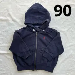 ラルフローレン フード付き ジップアップパーカー ネイビー シンプル 90