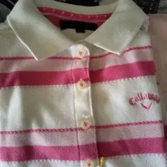 callawayポロシャツ半袖ゴルフウェアポロシャツ　ピンク✕ホワイト　Ｍサイズ