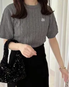 GRL ロゴ刺繍ケーブルニットトップス