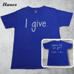 Hanes ヘインズ Tシャツ M 青 ブルー 両面プリント バックプリント古着