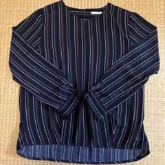 GLACIER ネイビー ストライプ 長袖ブラウス