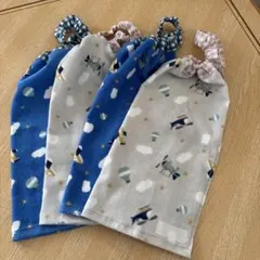 ハンドメイド　おりこうエプロンタオル　4枚セット　乗り物　ヘリコプター　気球