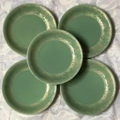【極美品・5枚】有田焼 龍峰窯 取皿 翡翠色 金彩 花鳥 15cm 三洋陶器のサムネイル