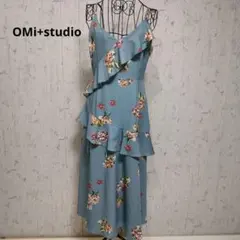 【OMi+studio】花柄 フリル キャミワンピース ブルー