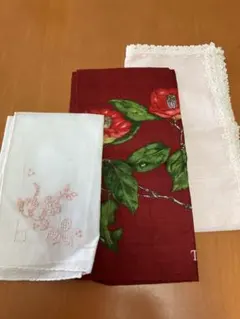 花柄、刺繍、レースハンカチ3枚セット