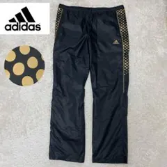 アディダスadidas ナイロンパンツ　黒×金ゴールド　刺繍ロゴ　トラック　水玉