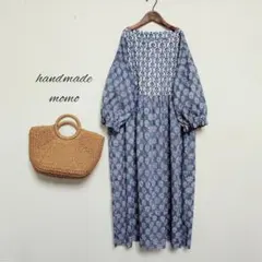 handmadeインド綿ブロックプリントワンピースfree七分袖 handmadeインド綿ブロックプリントワンピースfree七分袖 - メルカリ
