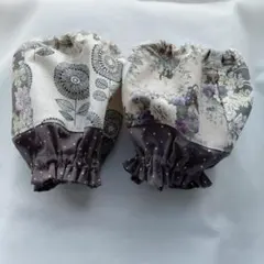 ハンドメイド　グレーとグレージュ系色々×焦げ茶色にドット柄のアームカバー