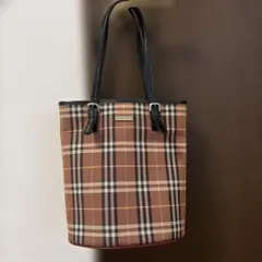 バーバリーブルーレーベル トートバッグ ノバチェック バケツ型 オレンジ系