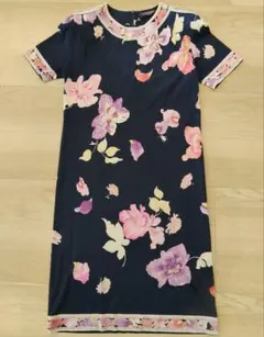 LEONARD ネイビー フラワープリント ワンピース LEONARD - 極美品 レオナール LEONARD FASHION ワンピース ドレス