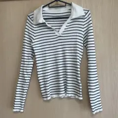 【これからの季節に✨】ストライプ 襟付き 長袖ニット　薄手　タイトめ