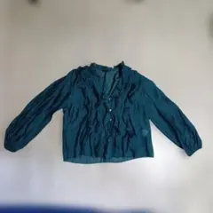 ZARA　ダークグリーン　 Vネック 　フリルブラウス　透け感あり　XSサイズのサムネイル