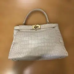 アイボリー クロコダイル風 レザー バッグ