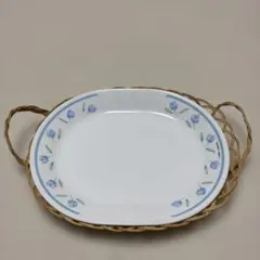 Corelle コレール　VALENTINO CHRISTY青い花柄楕円皿　籐