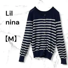 Lil nina リルニーナ　薄手長袖カーディガン　ネイビー系　M ボーダー　春のサムネイル