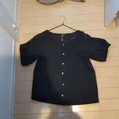 INGＮＩ黒 半袖シャツ ボタン付き レース