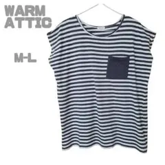 WARM ATTIC　フレンチスリーブボーダーカットソー　グレー　古着　M-L