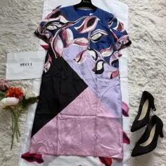 EMILIO PUCCI プッチ柄ワンピース ブルー ピンク 半袖 膝丈のサムネイル