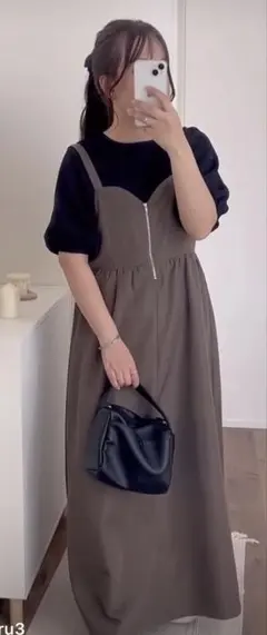 未使用　しまむら　haru ポリツイルzipジャンスカ ワンピース M カーキ色