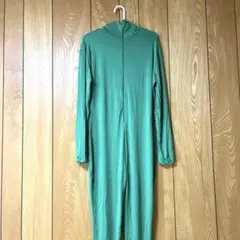 グリーン 全身タイツ　フード付き