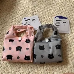 エコバッグ　ネコ柄　グレー＆ピンク