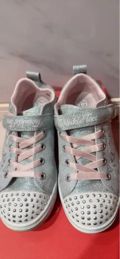 22cm光るSkechers スニーカー グレー・ピンク