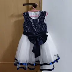 フォーマルドレス ネイビー＆ホワイト 110cm