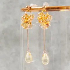 ピアス オーロラドロップ 透明感 チェコガラス 金属アレルギー対応 ゴールド
