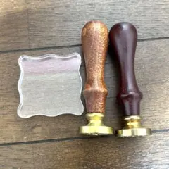 シーリングスタンプ ミニヘッド2個＋木製ハンドル2本 スタンプ台
