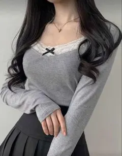 SHEIN DAZY レース使いリボンデザイン レディーストップス Sサイズ