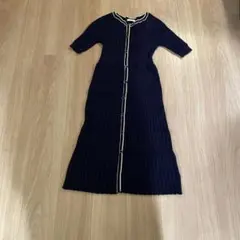 プロポーション ダイヤネックバイカラーナローマーメイドニットワンピース ネイビー