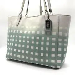 COACH マディソン ギンガム トートバッグ ミント グリーン 通勤通学