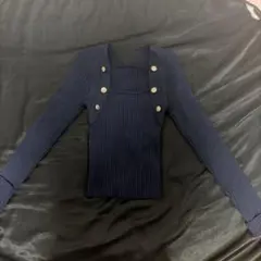 ネイビーリブ編み長袖セーター　SHEIN
