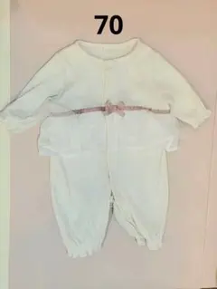 レースフリルとピンクリボン付き　カバーオール