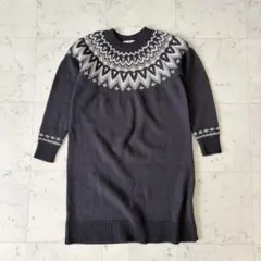 サニーレーベル ノルディック柄膝丈ワンピース【F】長袖ニットチュニック ウール混のサムネイル
