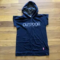 OUTDOOR ブラックフード付き　アウトドア半袖パーカー人気