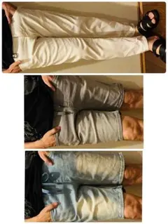 【3着セット】ハーフパンツ、ストレッチ、ダメージ、メンズ、デニムパンツ