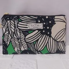 フラットポーチ 北欧花柄 グリーン