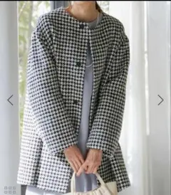 ロペピクニック　千鳥格子ノーカラーAラインコート　38