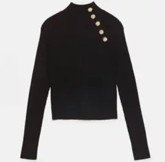 ZARA ゴールドボタン リブニット ブラック
