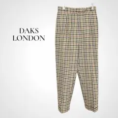 シルク&リネン混★DAKS 日本製 チェック柄 タック入 テーパードスラックス