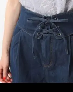 ヘザー 裾フリンジ ワイドデニム